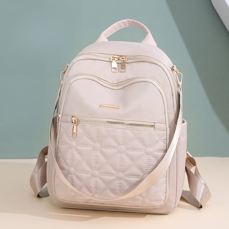 Rucsac pentru femei cu broderie diamant-romb – material Oxford, impermeabil, închidere cu fermoar, formă tridimensională, organizare internă: buzunar cu fermoar și buzunar pentru telefon