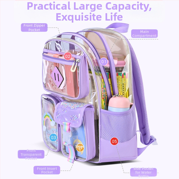 Училищна раница PVC — водоустойчива, дишаща, ултралегка, прозрачен дизайн, ергономичен гръб Zhiduobao