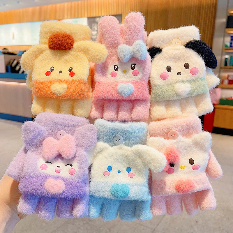 Vaikų žieminės pirštinės, žakardo mezginys, dirbtinis kašmyras, animacinių filmų raštas, šiltos