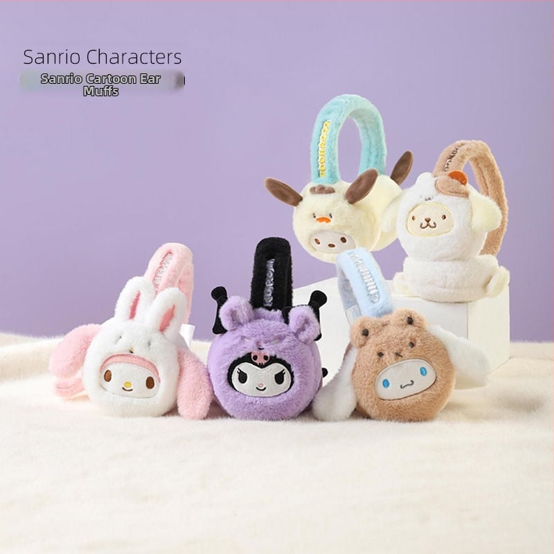 Sanrio earmuffs galvas aizsargs – mīļš karikatūru dizains, poliestera šķiedra, universāls pieaugušajiem, ziema/rudens, 2024 izlaidums