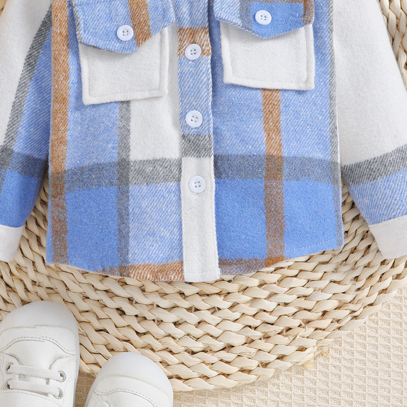 Dječja košulja s kariranim uzorkom i reverom, dugi rukav, korejski stil, unisex, jesen