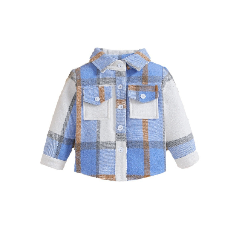 Dječja košulja s kariranim uzorkom i reverom, dugi rukav, korejski stil, unisex, jesen