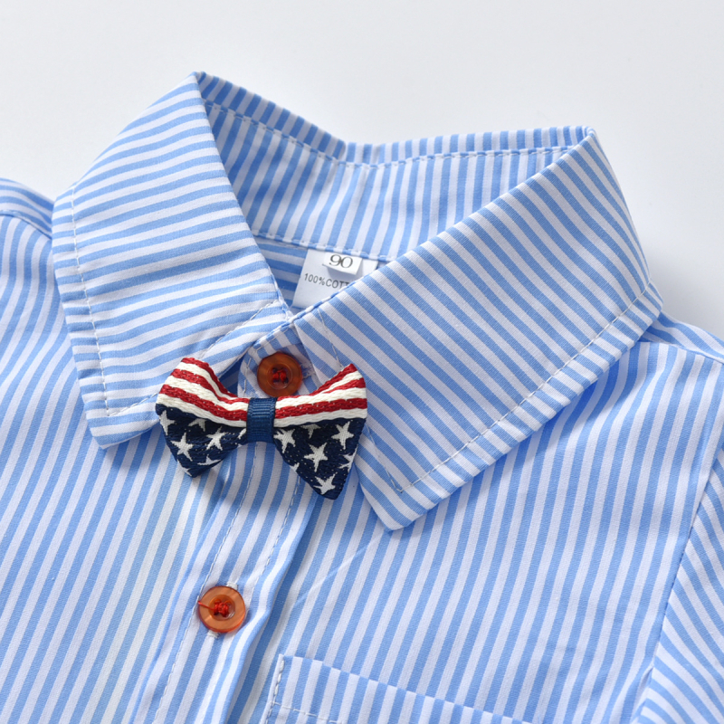 Kisbaba fiú hosszú ujjú csíkos ing és vállpántos nadrágos öltöny, több részes szett, 100% pamut, puha anyag, 1–3 éveseknek