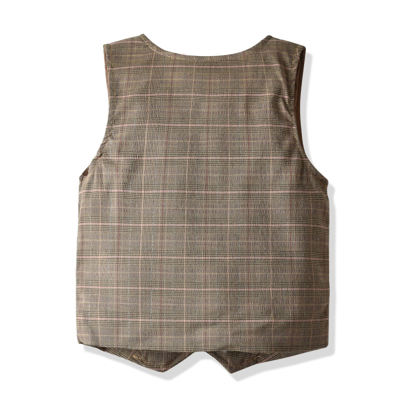 Σετ τεσσάρων τεμαχίων για αγόρια: διπλής στρώσης γιλέκο, ριγέ παντελόνια και πουκάμισο με γιακά, από 95% βαμβάκι, για ηλικίες 3–8 ετών.