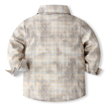 Παιδικό πουκάμισο με καρό σχέδιο, γιακά με πέτο, μακριά μανίκια, πολυεστέρας, βρετανικό στυλ
