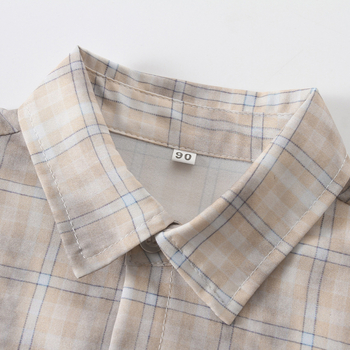 Παιδικό πουκάμισο με καρό σχέδιο, γιακά με πέτο, μακριά μανίκια, πολυεστέρας, βρετανικό στυλ