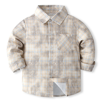 Παιδικό πουκάμισο με καρό σχέδιο, γιακά με πέτο, μακριά μανίκια, πολυεστέρας, βρετανικό στυλ