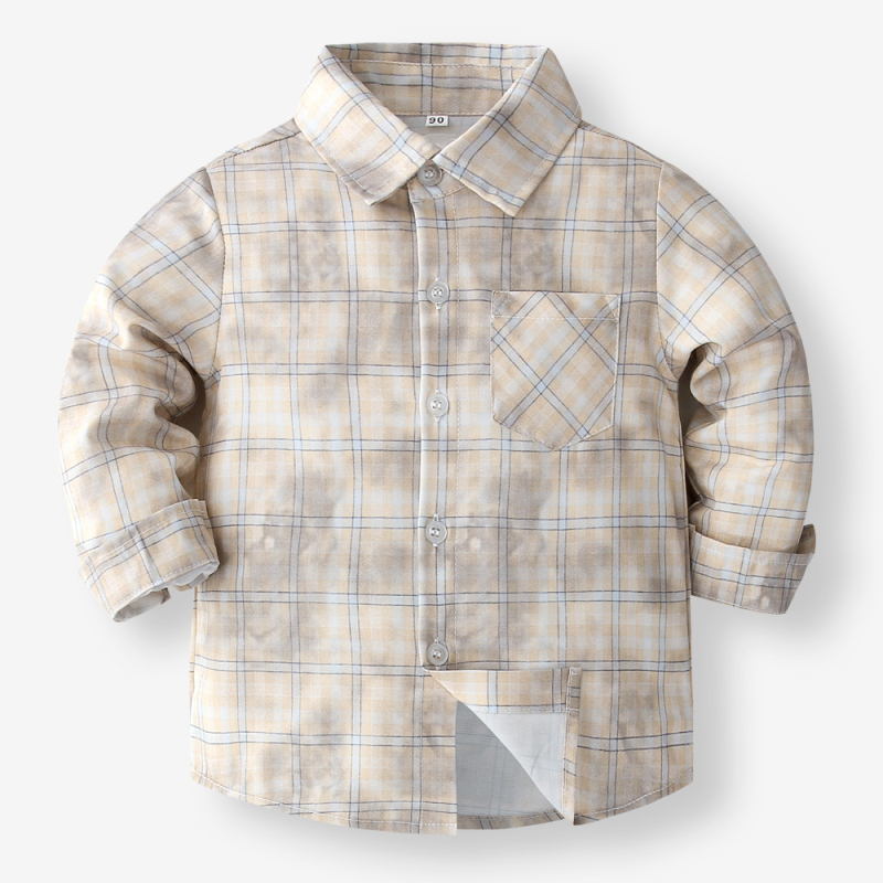 Παιδικό πουκάμισο με καρό σχέδιο, γιακά με πέτο, μακριά μανίκια, πολυεστέρας, βρετανικό στυλ