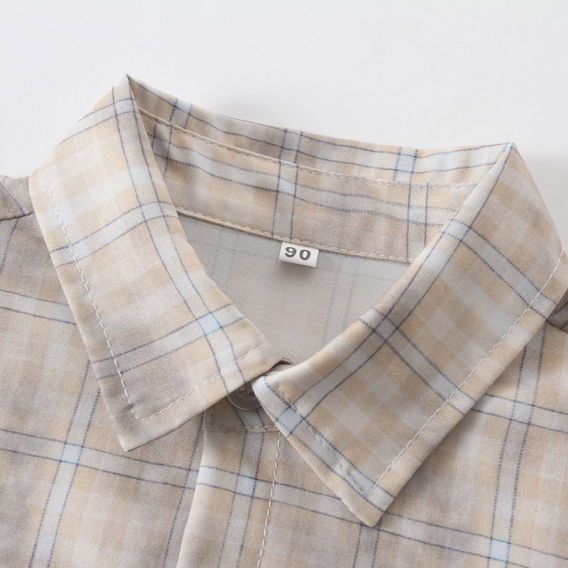 Παιδικό πουκάμισο με καρό σχέδιο, γιακά με πέτο, μακριά μανίκια, πολυεστέρας, βρετανικό στυλ