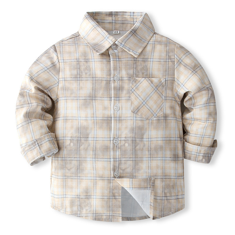 Παιδικό πουκάμισο με καρό σχέδιο, γιακά με πέτο, μακριά μανίκια, πολυεστέρας, βρετανικό στυλ