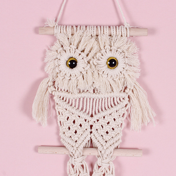 Ταπισέρι με κουκουβάγια, ύφαντό από βαμβάκι, χειροποίητο, στρογγυλό σχήμα με μοτίβο κύκλου για διακόσμηση σαλονιού και κρεβατομάρας.