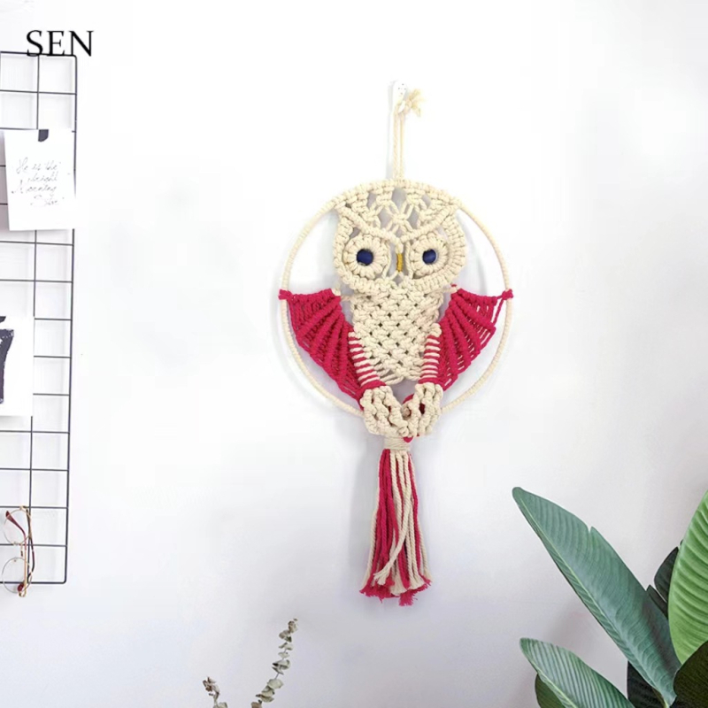 Sova goblena, rokām adīta no kokvilnas, apaļš formā ar apļa rakstu, piemērots dzīvojamai istabai un guļamistabai.