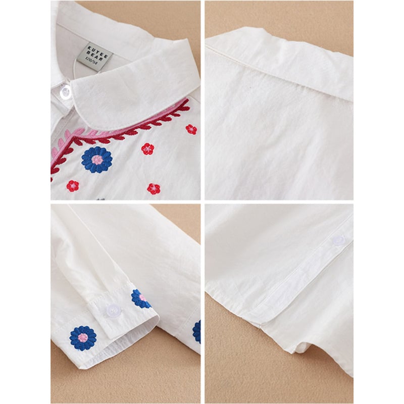 Παιδικό πουκάμισο για κορίτσια, Κορεατικού στυλ, Μακρύ μανίκι, Βαμβακερό κεντημένο τοπ, για ηλικίες 3–8 ετών, Άνοιξη 2025