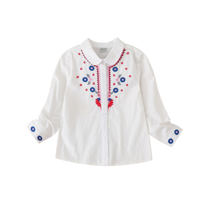 Παιδικό πουκάμισο για κορίτσια, Κορεατικού στυλ, Μακρύ μανίκι, Βαμβακερό κεντημένο τοπ, για ηλικίες 3–8 ετών, Άνοιξη 2025