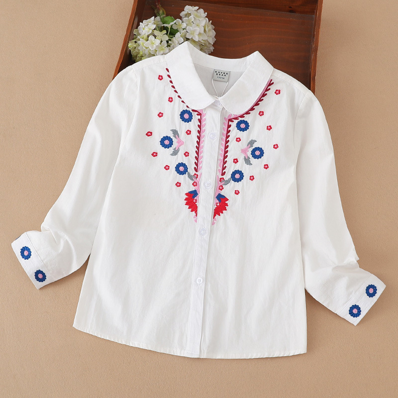 Παιδικό πουκάμισο για κορίτσια, Κορεατικού στυλ, Μακρύ μανίκι, Βαμβακερό κεντημένο τοπ, για ηλικίες 3–8 ετών, Άνοιξη 2025