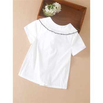 Kuyeebear Κοριτσίστικο πουκάμισο με κοντά μανίκια, κορεατική έκδοση, γιακά τύπου lapel, 100% βαμβάκι