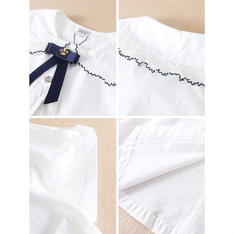 Kuyeebear Κοριτσίστικο πουκάμισο με κοντά μανίκια, κορεατική έκδοση, γιακά τύπου lapel, 100% βαμβάκι