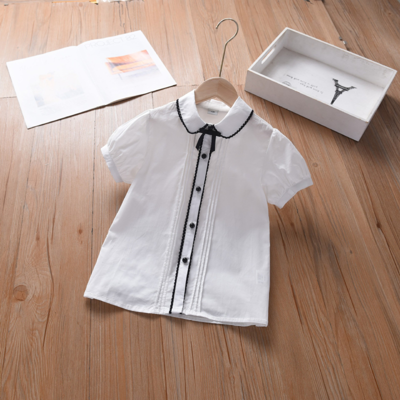 Κοριτσίστικο πουκάμισο με κοντά μανίκια, 100% βαμβάκι, φλοράλ μοτίβο, κορεατικό στυλ, πέτο