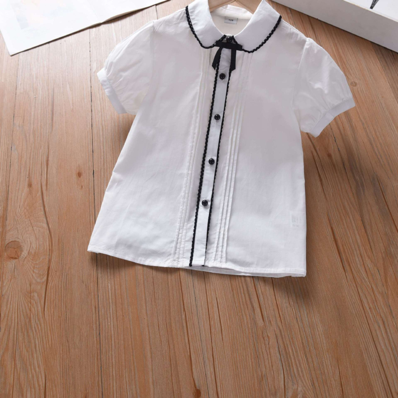 Κοριτσίστικο πουκάμισο με κοντά μανίκια, 100% βαμβάκι, φλοράλ μοτίβο, κορεατικό στυλ, πέτο