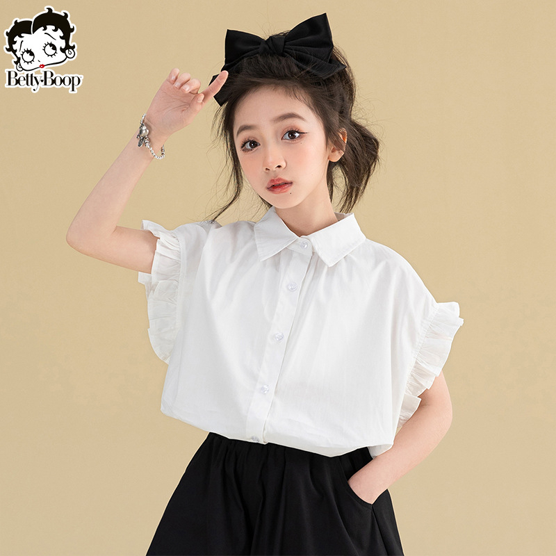 Betty детски комплект от две части с къс ръкав риза, лято 2025, свободен стил, памук, за деца над 8 години (над 140 cm)