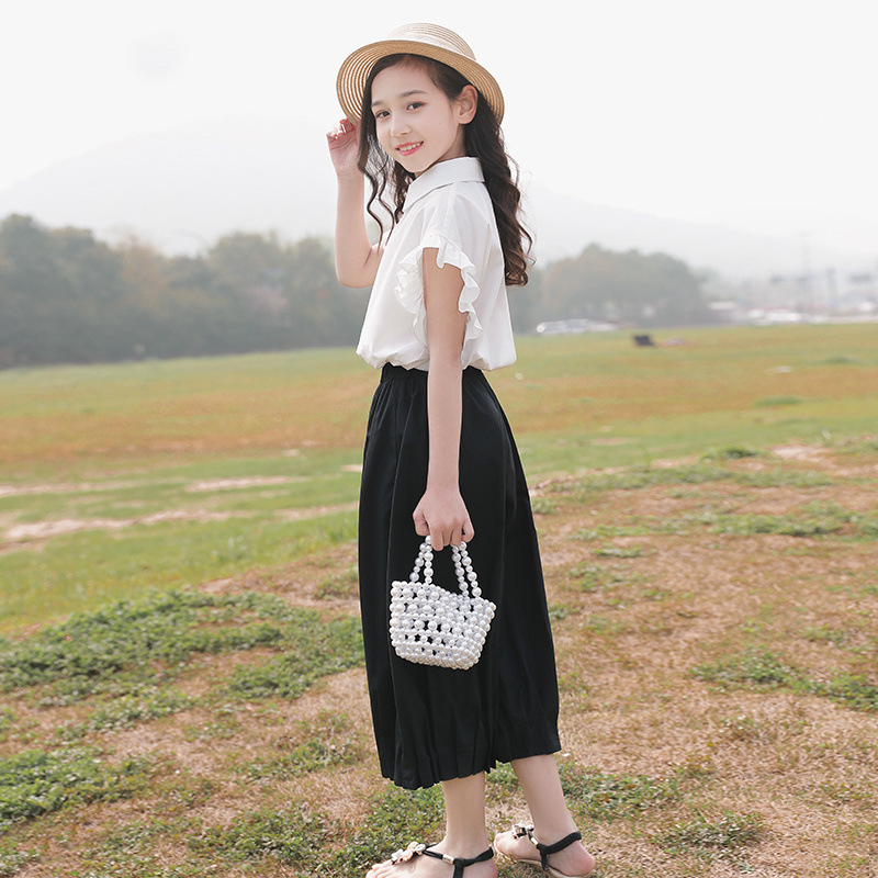 Betty детски комплект от две части с къс ръкав риза, лято 2025, свободен стил, памук, за деца над 8 години (над 140 cm)