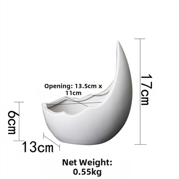 Κεραμική γλάστρα για παχύφυτα, μισοφέγγαρη μορφή, απλός και μοντέρνος σχεδιασμός, χειροποίητη κατασκευή