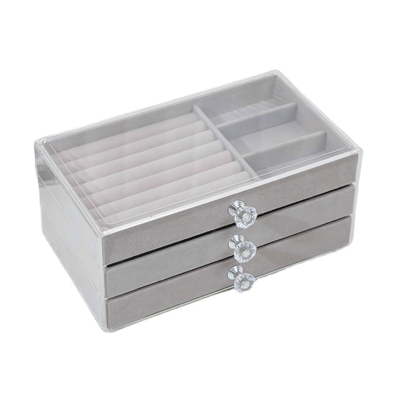 Akrilinė juvelyrinių dėžuė su kelių skyrių stalčiais, skaidri laikymo vieta ant makiažo stalo, dulkių apsauga, antioksidacija