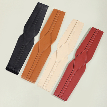 Qiwei дамски PU кожа еластичен широк колан за талия с катарама от сплав, щракване, ширина над 4 см — универсален моден аксесоар за рокля, есен 2023