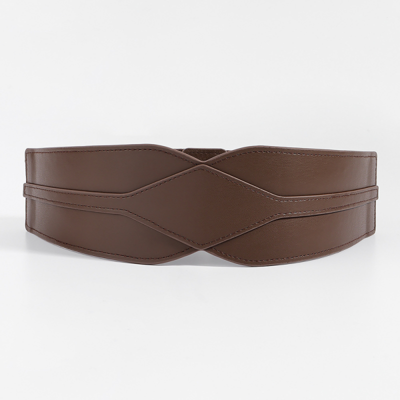 Qiwei дамски PU кожа еластичен широк колан за талия с катарама от сплав, щракване, ширина над 4 см — универсален моден аксесоар за рокля, есен 2023