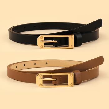 Дамски тънък колан от PU кожа с катинар от сплав и закопчаване с игла, ширина под 2 см, подходящ за рокли и пуловери