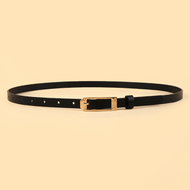 Дамски тънък колан от PU кожа с катинар от сплав и закопчаване с игла, ширина под 2 см, подходящ за рокли и пуловери