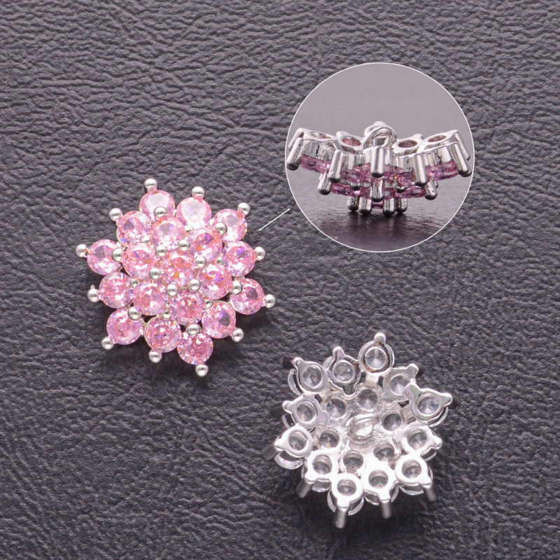 Variniai mygtukai su cirkonų įdėklais – drabužiams, rankų siuvami, metalinis dekoratyvinis užsegimas