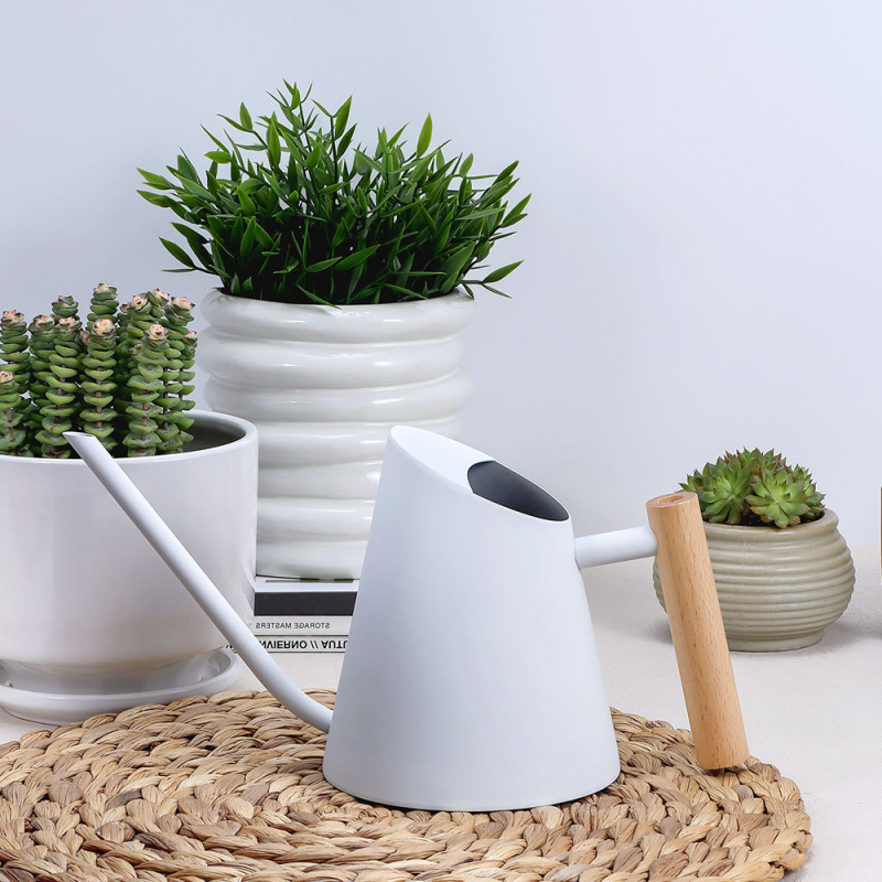 Rozsdamentes acél öntöző kanna fa fogantyúval, kúpos kialakítású permetező, otthoni erkélykerthez, E-PALACE