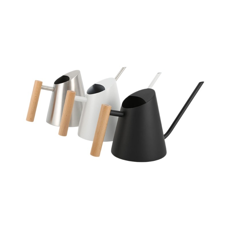 Rozsdamentes acél öntöző kanna fa fogantyúval, kúpos kialakítású permetező, otthoni erkélykerthez, E-PALACE