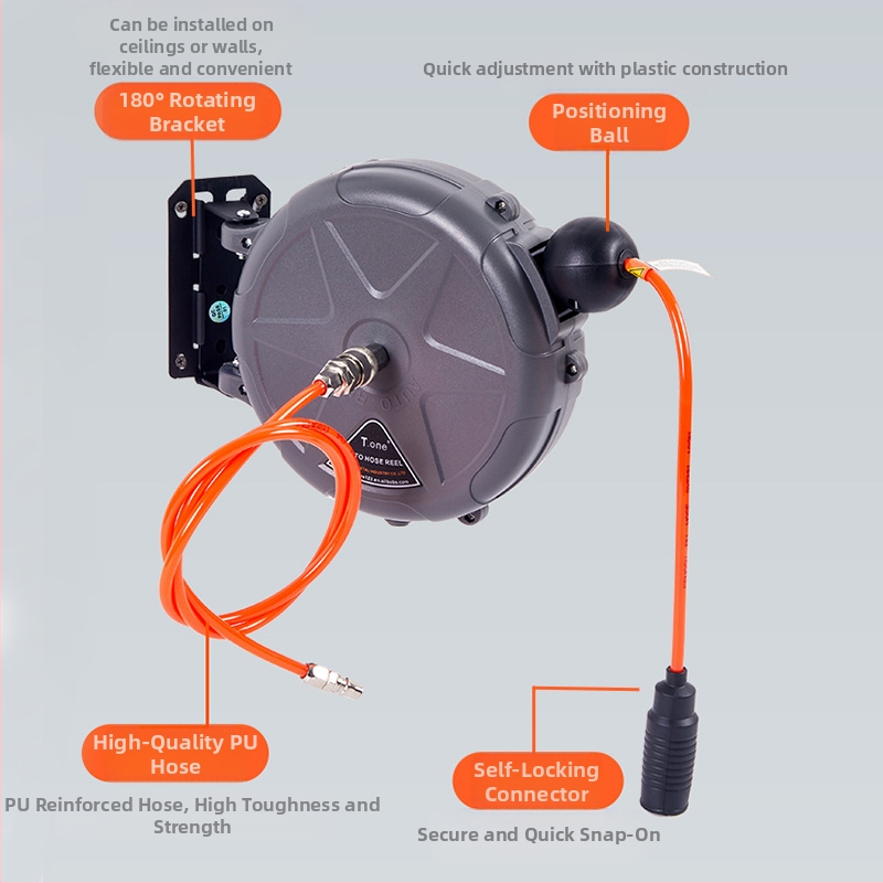 Автоматичен прибиращ се въздушен маркуч за автомобили, Taiyi, ABS корпус, работно налягане 5-8 кг.