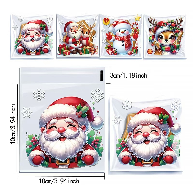 Samoljepljiva božićna darovna vrećica s karikaturalnim motívom, premium dojam (Materijali: OPP + PET + CPP; Namjena: skladištenje i pakiranje nakita; Značka: Kega)