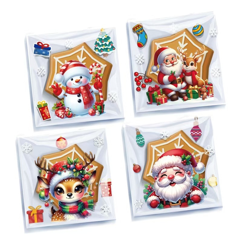 Samoljepljiva božićna darovna vrećica s karikaturalnim motívom, premium dojam (Materijali: OPP + PET + CPP; Namjena: skladištenje i pakiranje nakita; Značka: Kega)