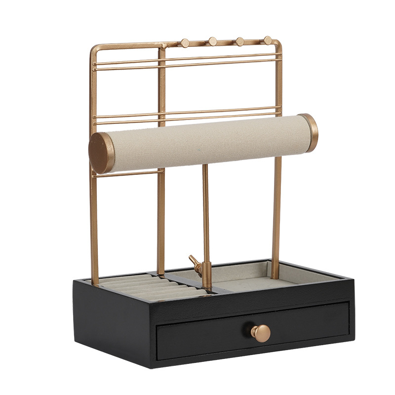 Feicon kétrétegű ékszerállvány vasból és fából, négyzet alakú kiállító állvány gyűrűknek, fülbevalóknak, karkötőknek és nyakláncoknak