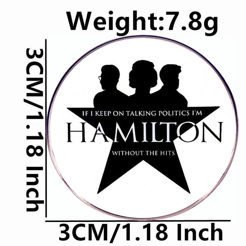 Hamilton mūzikas skatuves broš – sakausējums, oriģināls karikatūras dizains, elektroplakēts pārklājums, universāls aksesuārs