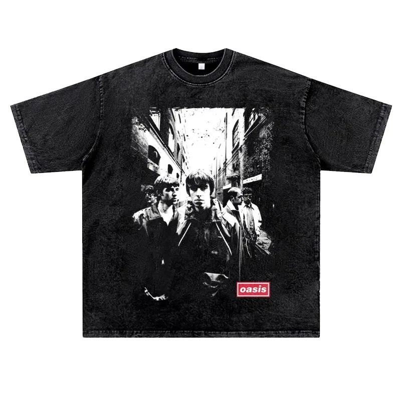 Férfi utcai hip-hop póló, retro mosott hatás, Raglán ujj, kerek nyak, nyomtatott figura motívum, 96% pamut