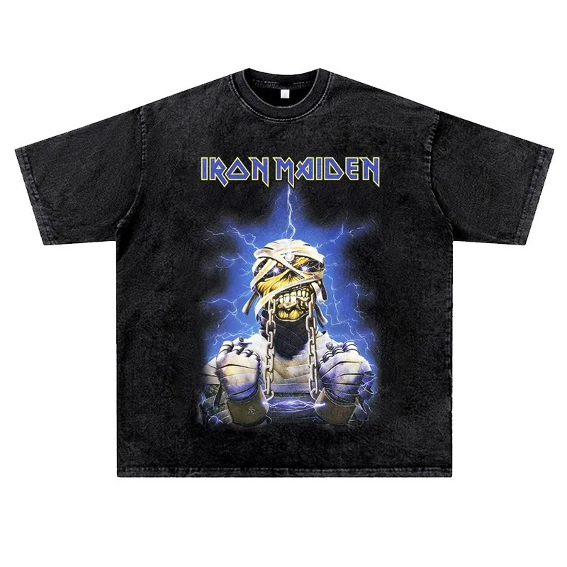 Férfi utcai hip-hop póló, retro mosott hatás, Raglán ujj, kerek nyak, nyomtatott figura motívum, 96% pamut