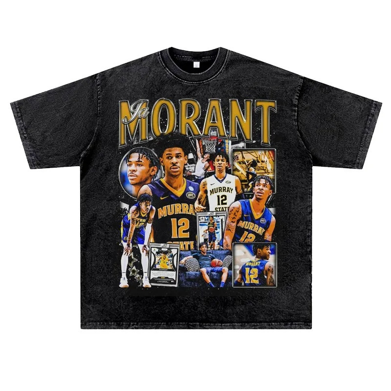 Férfi utcai hip-hop póló, retro mosott hatás, Raglán ujj, kerek nyak, nyomtatott figura motívum, 96% pamut