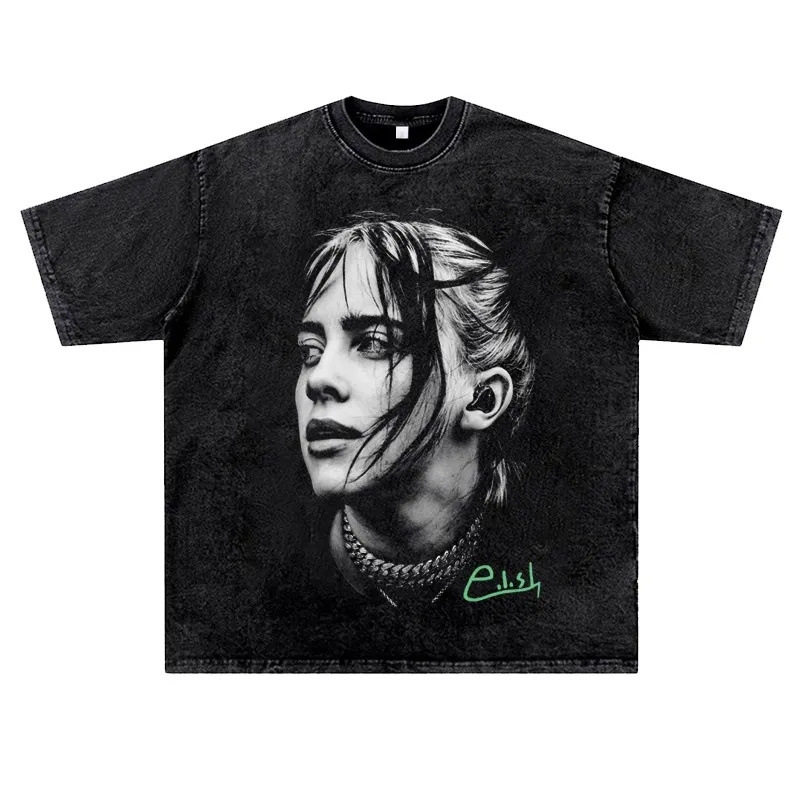 Férfi utcai hip-hop póló, retro mosott hatás, Raglán ujj, kerek nyak, nyomtatott figura motívum, 96% pamut