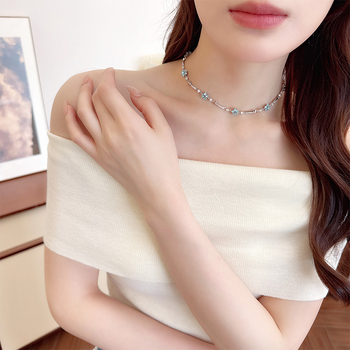 Κολιέ από χαλκό με ζιρκόνια – σχήματος αστέρα, κανονική αλυσίδα, 7,9 g, ελαφριά πολυτέλεια