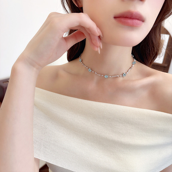 Κολιέ από χαλκό με ζιρκόνια – σχήματος αστέρα, κανονική αλυσίδα, 7,9 g, ελαφριά πολυτέλεια