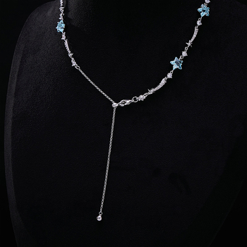 Κολιέ από χαλκό με ζιρκόνια – σχήματος αστέρα, κανονική αλυσίδα, 7,9 g, ελαφριά πολυτέλεια