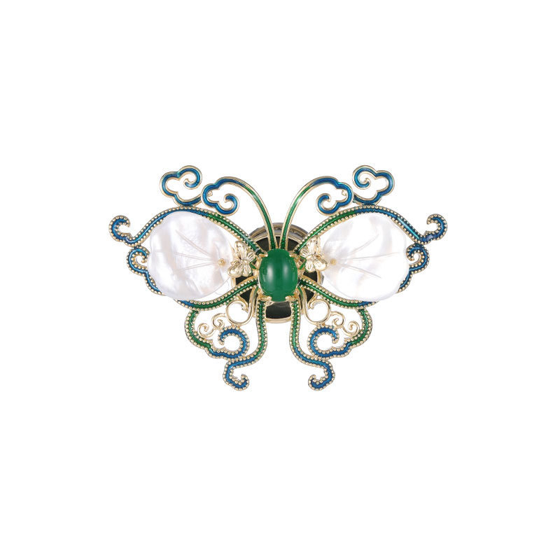 Emaljēta tauriņa broš uz vara pamats, kukaiņa forma, elektroplatinga apdare, retro stils