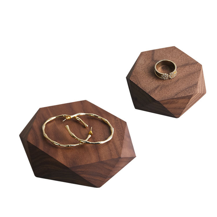 Ράφι επίδειξης κοσμημάτων από ξύλο καρυδιάς, εξάγωνο σχήμα, πολυτελές στυλ, μάρκα Unique Culture