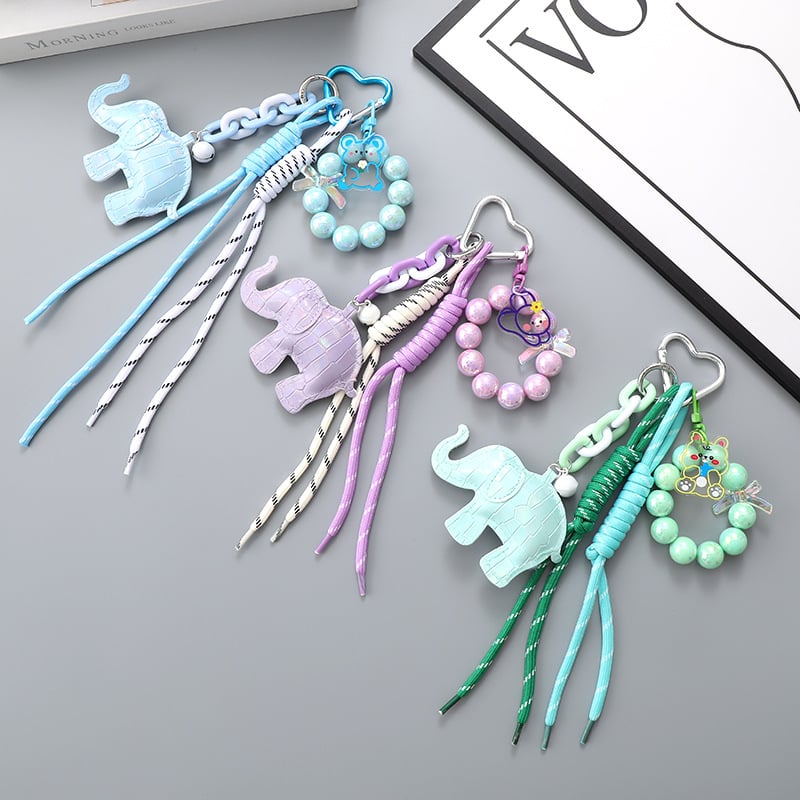 Kulcstartó karikatúra elefánttal, DIY kétszálas fonott zsinór, sellő gyöngyök, Lilian Jewelry, 2025 tavasz