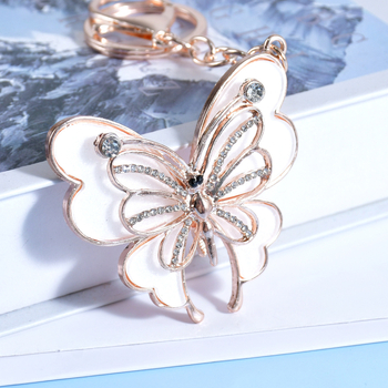 Cinkötvözet dupla pillangó kulcstartó gyémánt díszítéssel, autó kulcstartó és táska függő